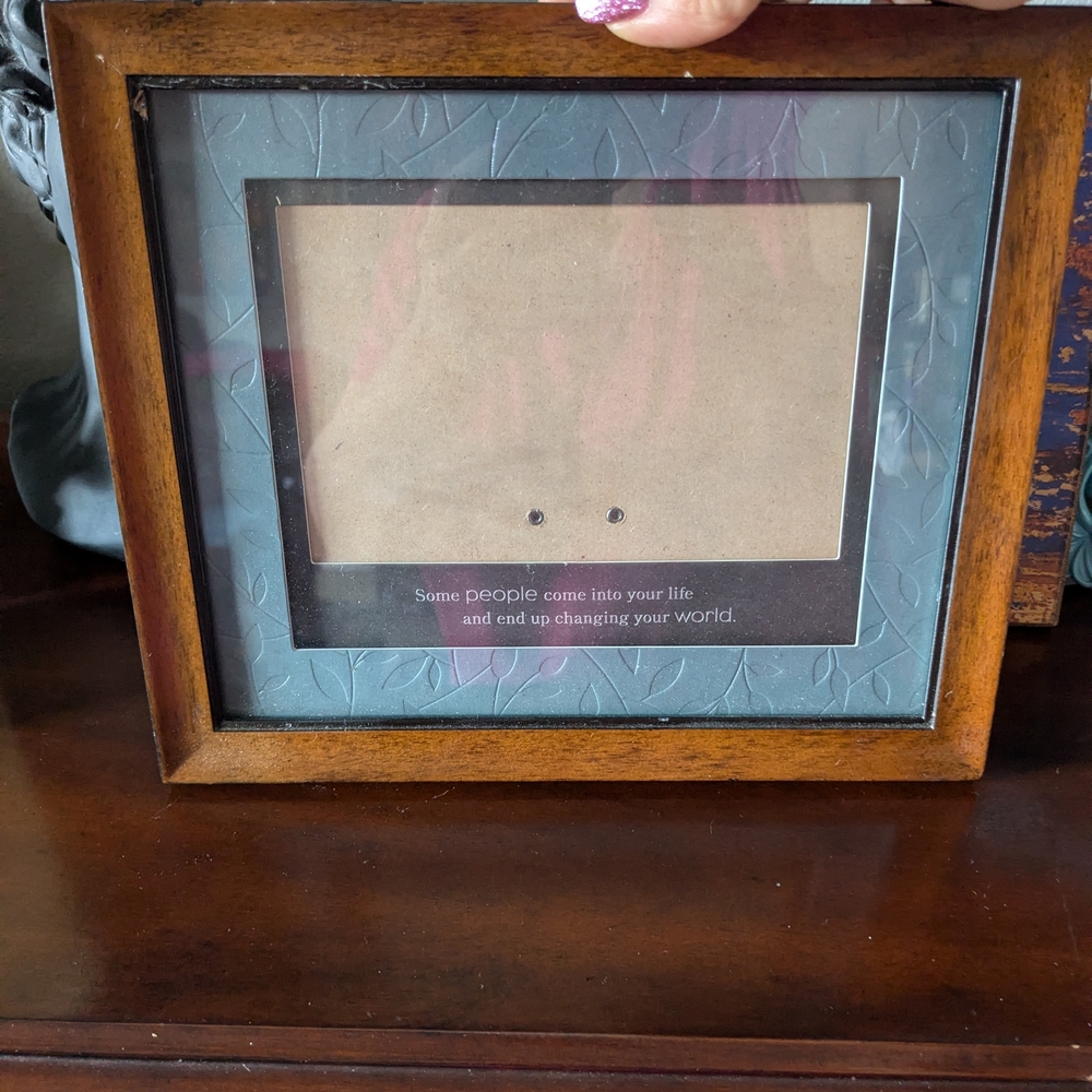 Beautiful Brown Picture Frame With Black And Blue Inner Border.